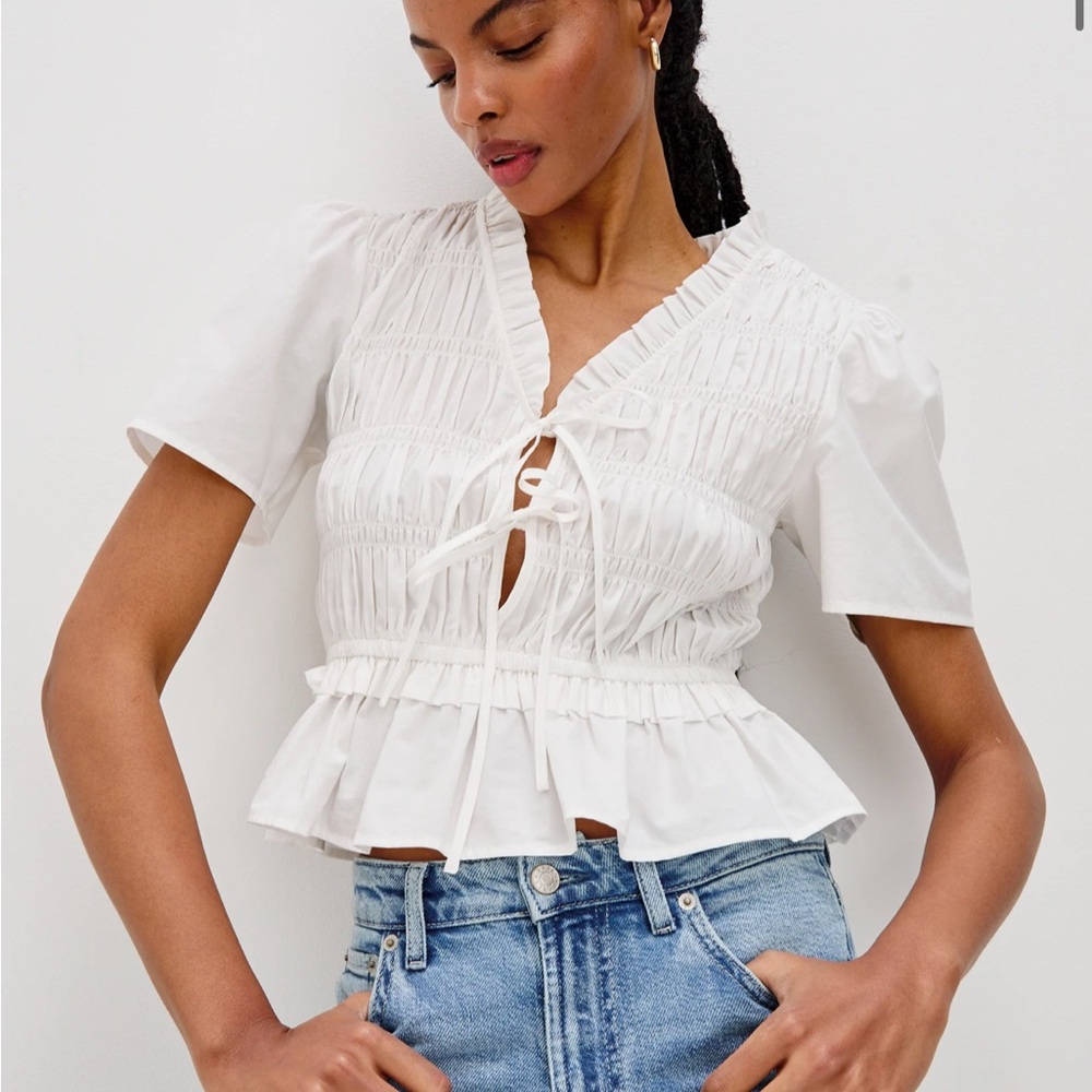 Rails White Smocked Peplum Short Sleeve Blouse
